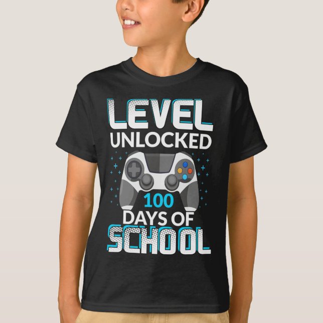 Camiseta 100 Días De Escuela Desbloqueados Jugador Nerdy Te (Anverso)