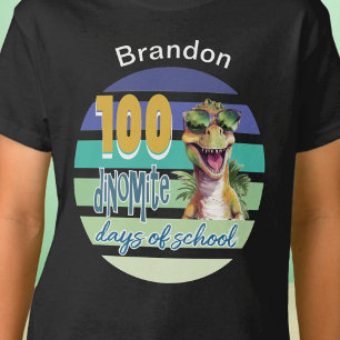 Camiseta 100 Días de Escuela Dinosaurio Estudiante Monogram