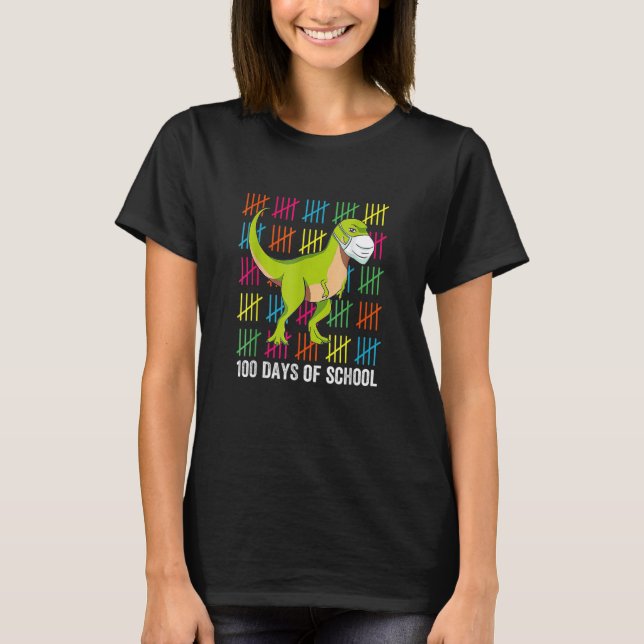 Camiseta 100 Días De Escuela Dinosaurios Máscara Divertido  (Anverso)
