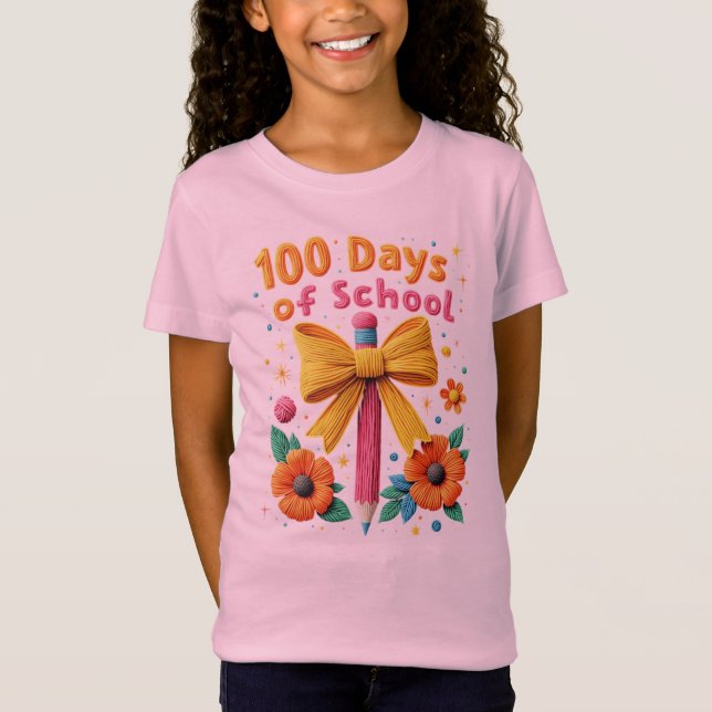 Camiseta 100 días de escuela - Diseño de lápices florales (Anverso)