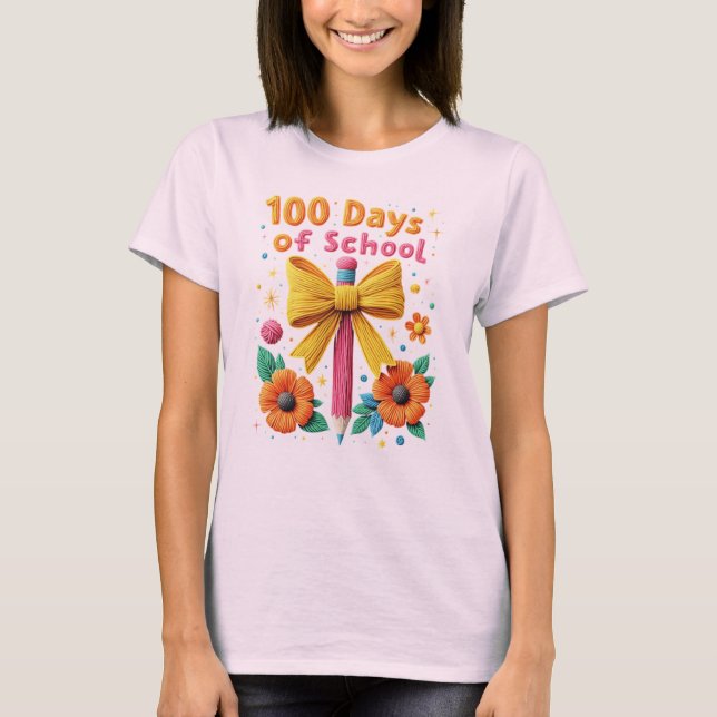 Camiseta 100 días de escuela - Diseño de lápices florales (Anverso)