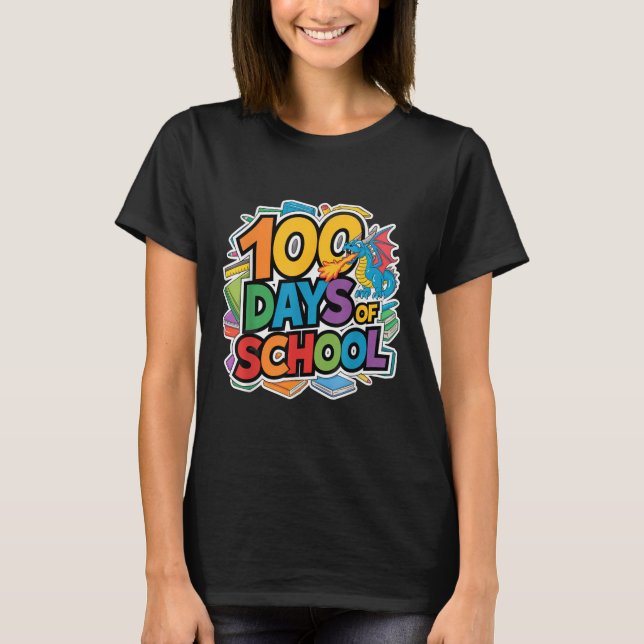 Camiseta 100 Días De Escuela Dragón Temática Niños Profesor (Anverso)