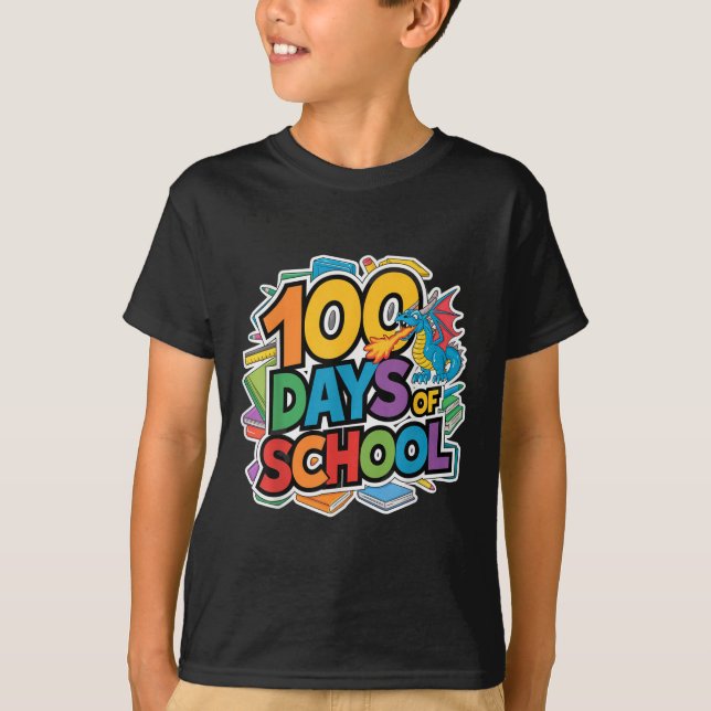 Camiseta 100 Días De Escuela Dragón Temática Niños Profesor (Anverso)