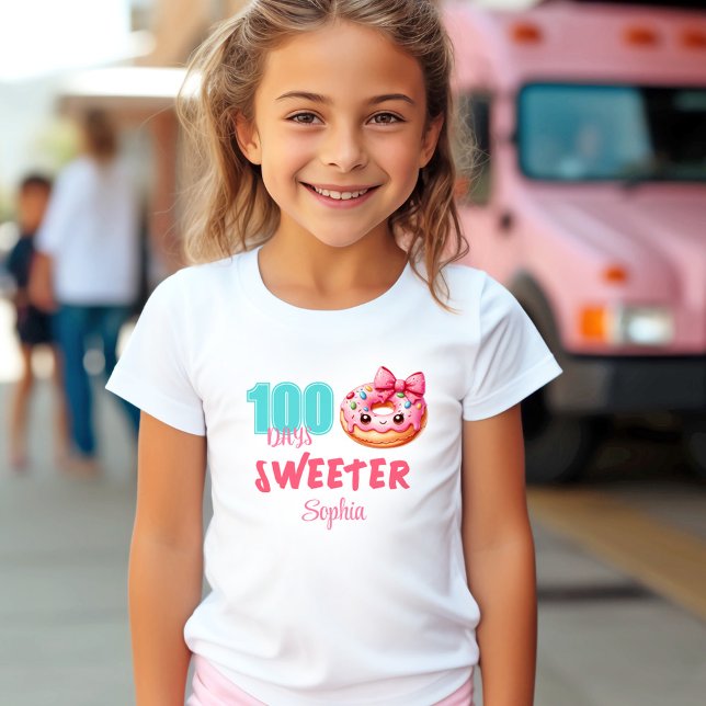 Camiseta 100 Días De Escuela Dulce Dulce Chica Nombre (100 Days Of School Cute Sweet Donut Girl Name T-Shirt)