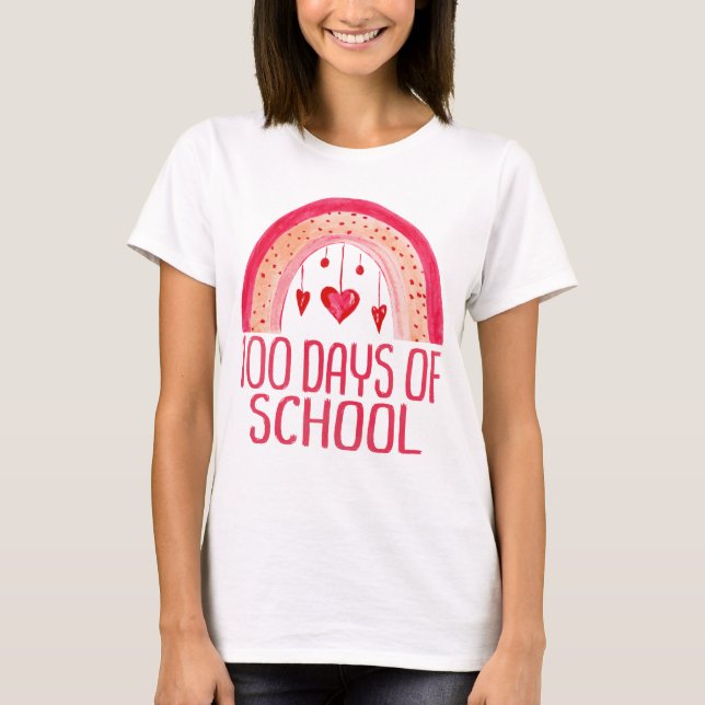 Camiseta 100 días de escuela educan a profesor de arcoiris  (Anverso)