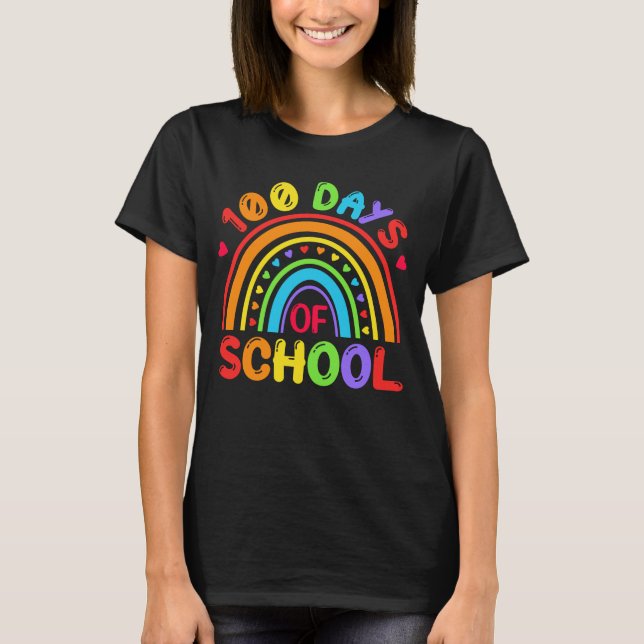 Camiseta 100 días de escuela educan a profesor de arcoiris (Anverso)
