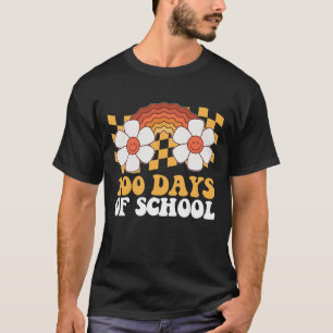 Camiseta 100 Días De Escuela Flor Arcoíris Groovy Retro