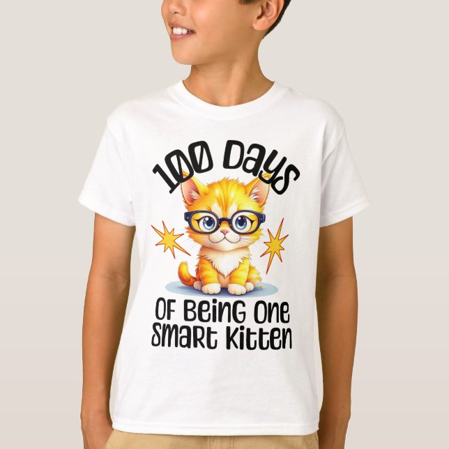 Camiseta 100 días de escuela - gafas de gatito lindo (Anverso)