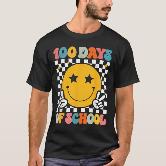 Camiseta 100 Días De Escuela Groovy Sonríe Cara (Anverso)