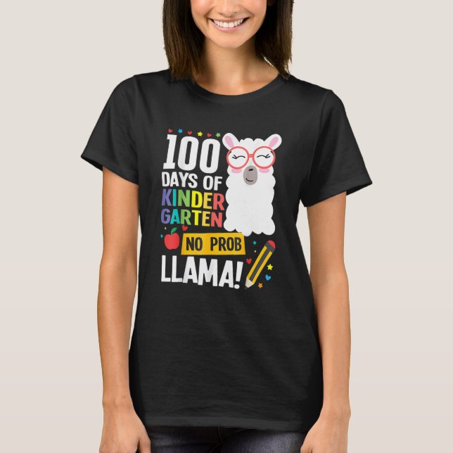Camiseta 100 Días De Escuela Kindergarten Llama Niña Niño N (Anverso)