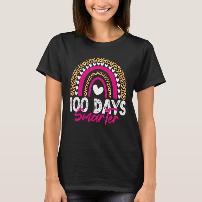 Camiseta 100 días de escuela Leopard Rainbow Feliz 100 días (Anverso)
