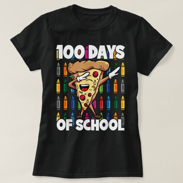 Camiseta 100 días de escuela mordiendo Pepperoni Pizza Slic (Diseño del anverso)