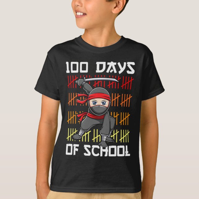 Camiseta 100 Días De Escuela Ninja Para Niños Arte Marcial (Anverso)