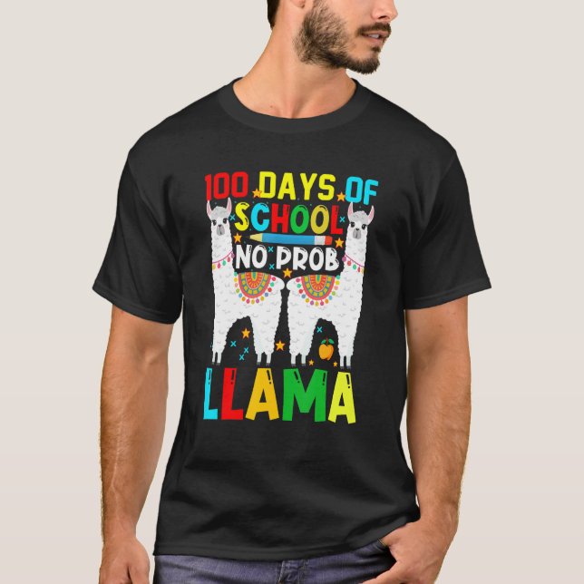 Camiseta 100 Días De Escuela No Prob-llama Llama Profesor Y (Anverso)
