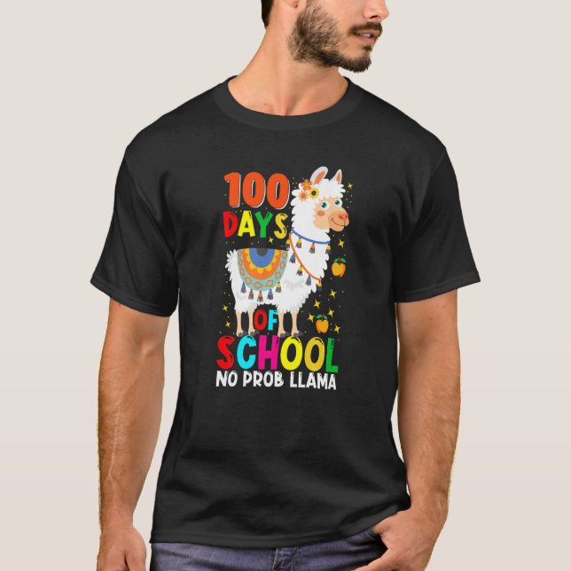 Camiseta 100 Días De Escuela No Prob-llama Llama Profesor Y (Anverso)