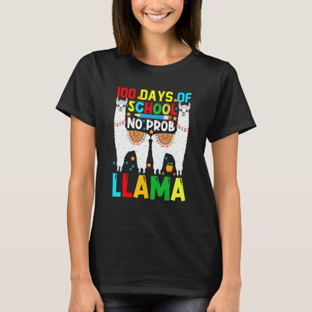 Camiseta 100 Días De Escuela No Prob-llama Llama Profesor Y (Anverso)