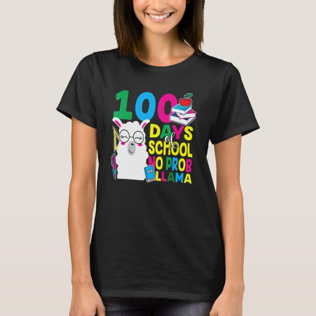Camiseta 100 Días De Escuela No Prob-llama Llama Profesor Y (Anverso)