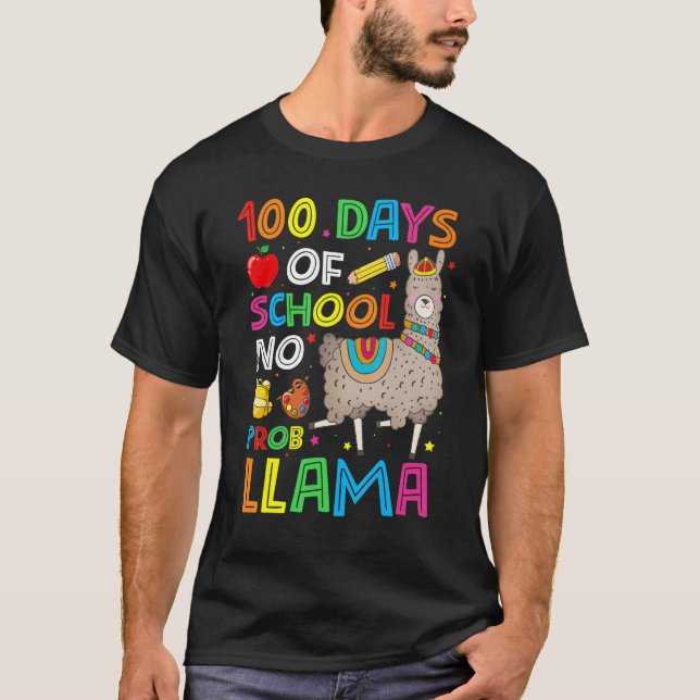 Camiseta 100 Días De Escuela No Prob-llama Llama Profesor Y (Anverso)