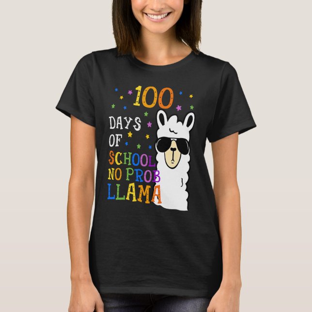 Camiseta 100 Días De Escuela No Prob Llama Profesora Y (Anverso)