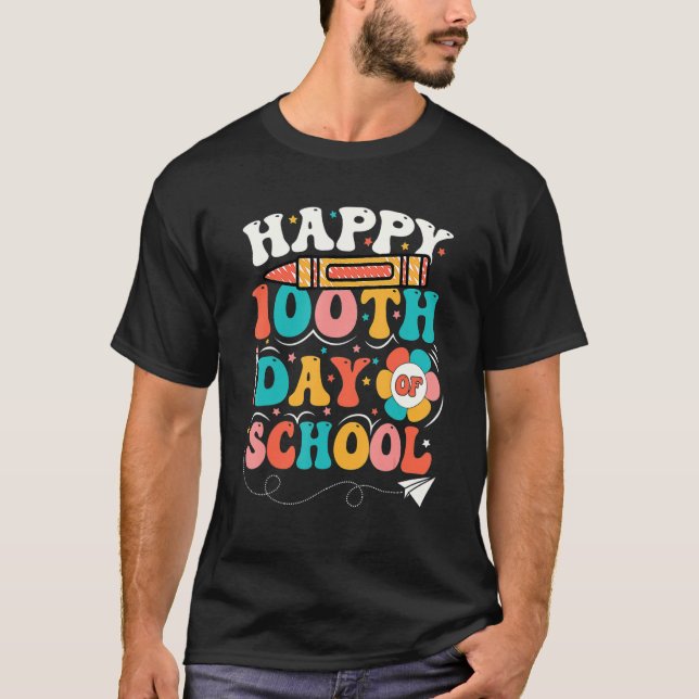 Camiseta 100 Días De Escuela Para Niños Maestros Felices 10 (Anverso)