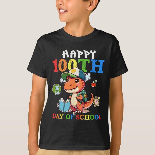 Camiseta 100 Días De Escuela Para Rex Dinosaurio (Anverso)