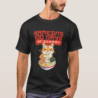 Camiseta 100 Días De Escuela - Shiba Inu Dog Ramen