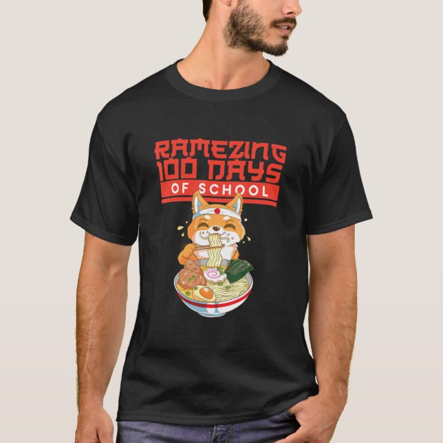 Camiseta 100 Días De Escuela - Shiba Inu Dog Ramen (Anverso)