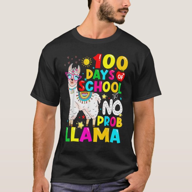 Camiseta 100 Días De Escuela Sin Probllama Llama 1 (Anverso)