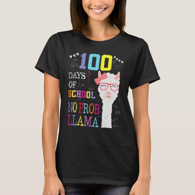 Camiseta 100 Días De Escuela Sin Probllama Llama 100º Día 8 (Anverso)