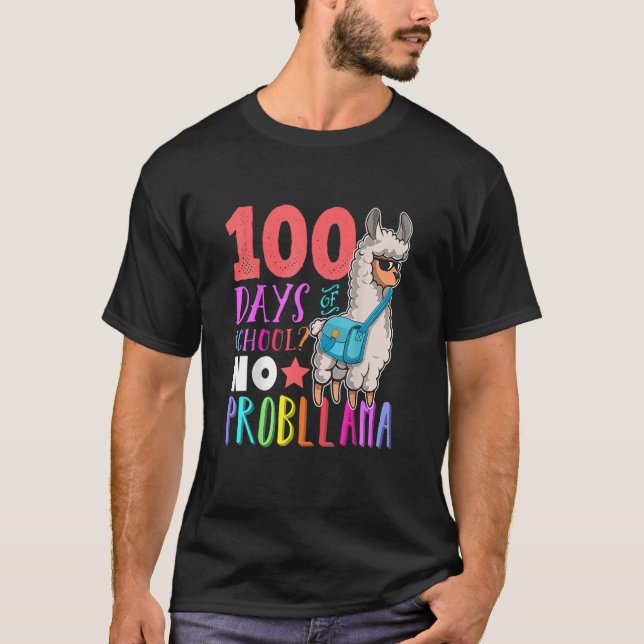 Camiseta 100 Días De Escuela Sin Probllama Llama Feliz 100 (Anverso)