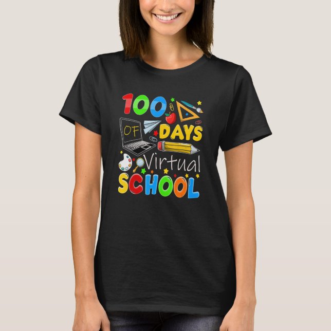 Camiseta 100 días de escuela virtual divertida 100º día de  (Anverso)