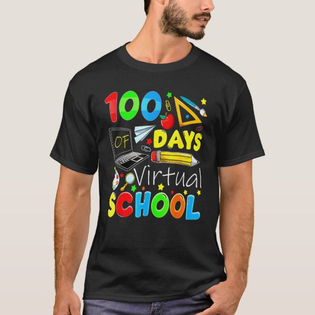 Camiseta 100 Días De Escuela Virtual Divertido 100º Día De  (Anverso)