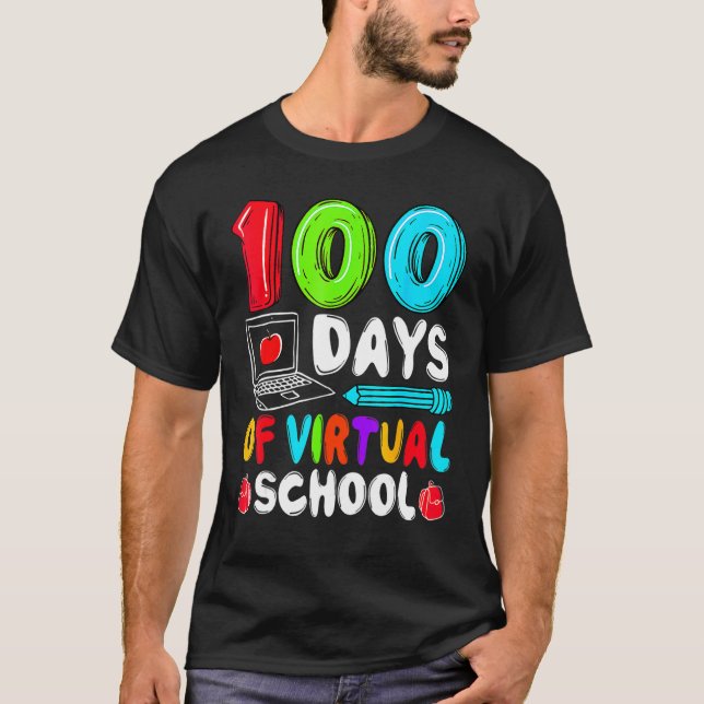 Camiseta 100 Días De Escuela Virtual Divertido 100º Día De  (Anverso)