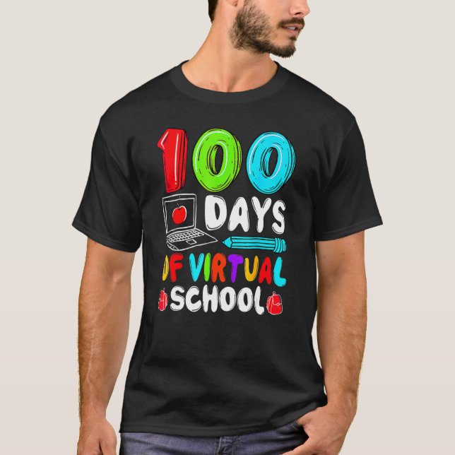 Camiseta 100 Días De Escuela Virtual Divertido Día 100 De L (Anverso)