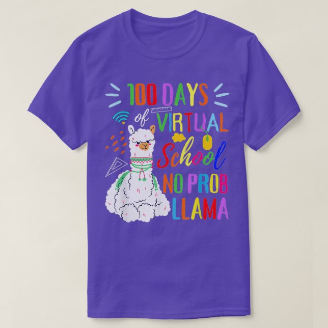 Camiseta 100 días de escuela virtual sin prob Llama 100 día (Diseño del anverso)