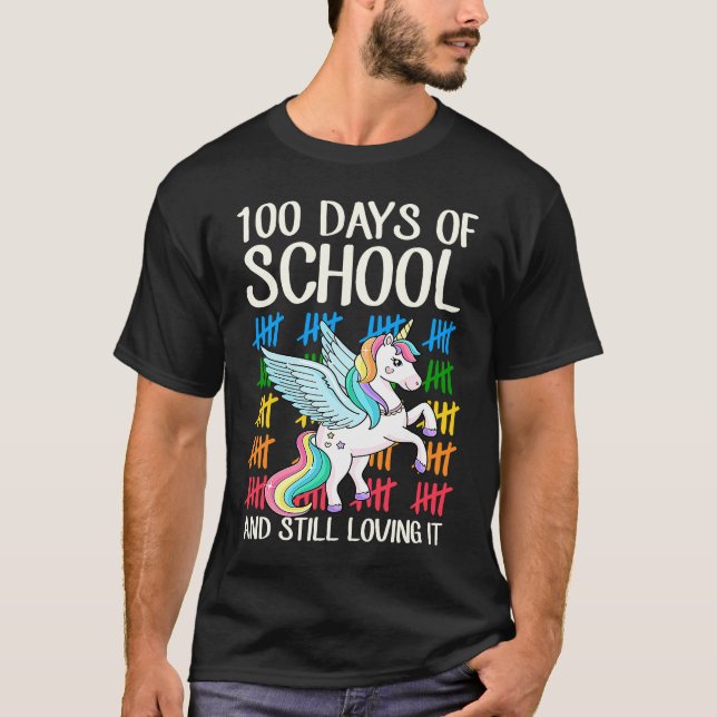 Camiseta 100 Días De Escuela Y Aún Le Encanta Unicornio Peg (Anverso)