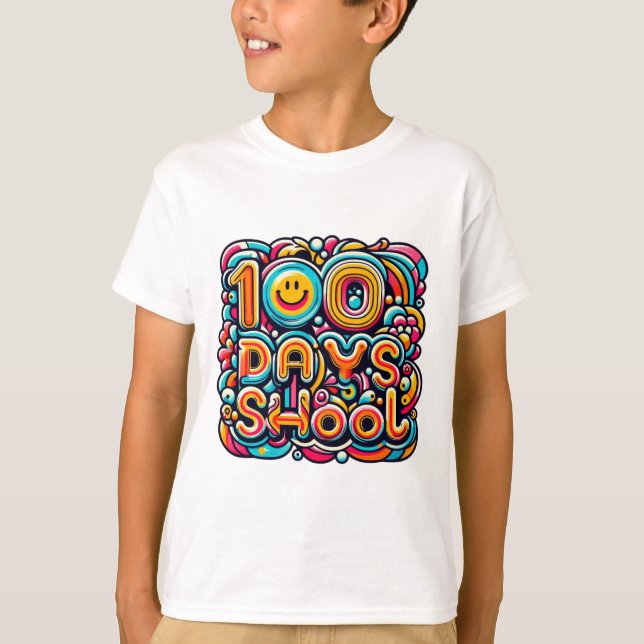 Camiseta 100 días de fiesta escolar - celebración a mano (Anverso)
