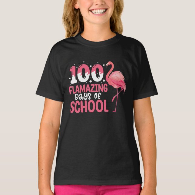 Camiseta 100 días de flamación en la escuela de Flamingo (Anverso)