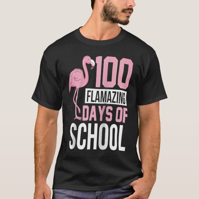 Camiseta 100 días de flamación escolar Flamingo 100 días Te (Anverso)