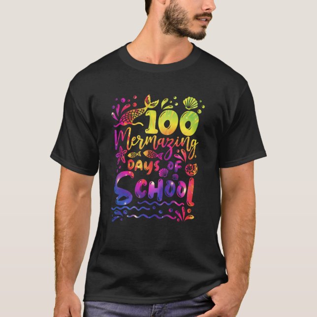 Camiseta 100 días de fusión de la sirena escolar feliz 100º (Anverso)