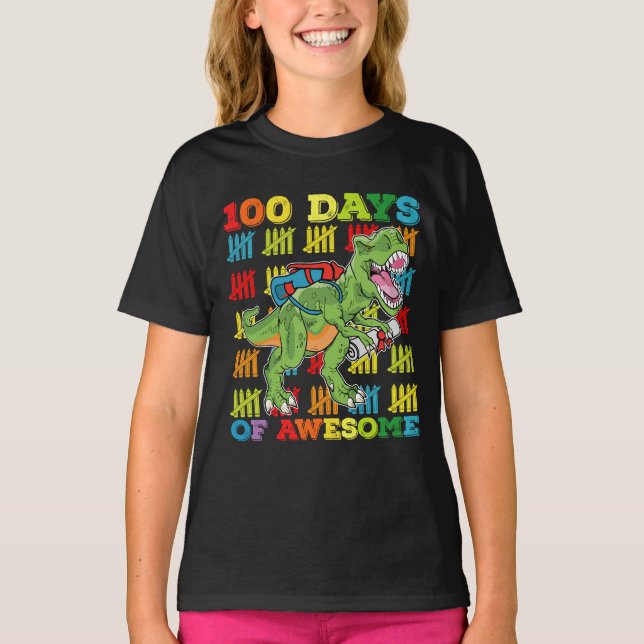 Camiseta 100 días de impresionante escuela T Rex Dinosaur (Anverso)
