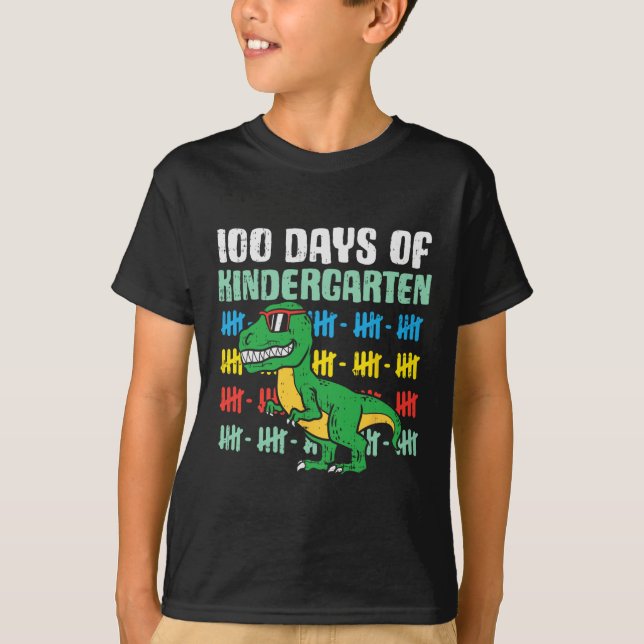 Camiseta 100 días de jardín de infantes Trex Dinosaur 100 d (Anverso)