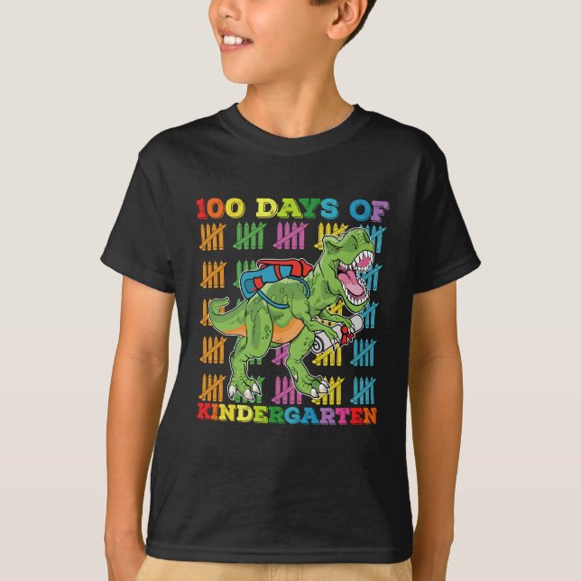 Camiseta 100 Días De Jardín De Niños En La Escuela Rex Dino (Anverso)