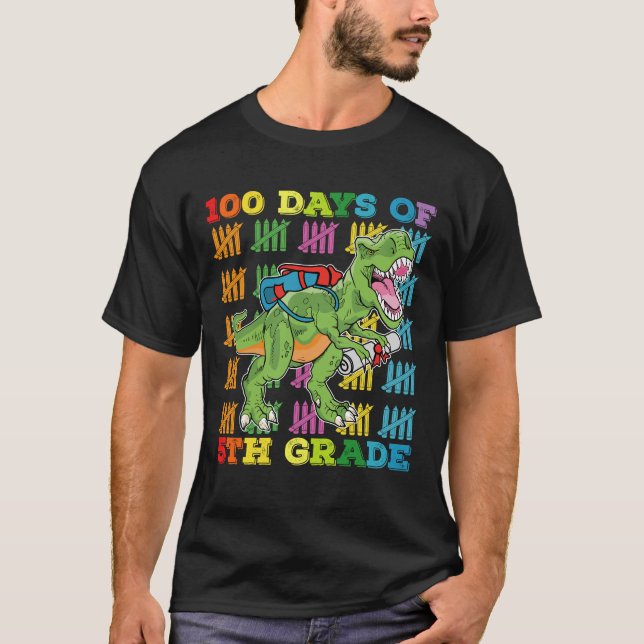 Camiseta 100 Días De La Escuela De Dinosaurio De 5º Grado T (Anverso)