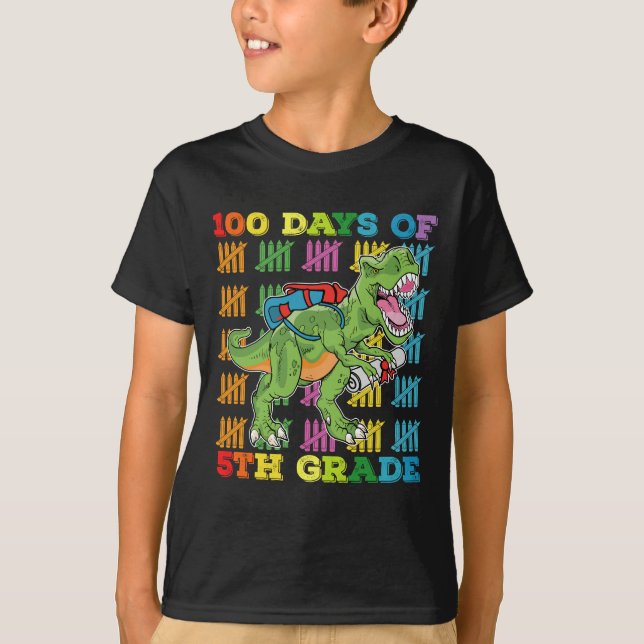 Camiseta 100 Días De La Escuela De Dinosaurio De 5º Grado T (Anverso)