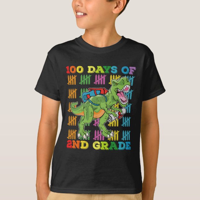 Camiseta 100 Días De La Escuela Del Dinosaurio T Rex De 2do (Anverso)