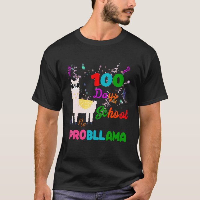 Camiseta 100 días de llamada escolar no problema alpaca (Anverso)