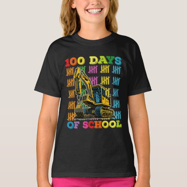 Camiseta 100 Días De Maestra Escolar Excavadora Escolar (Anverso)