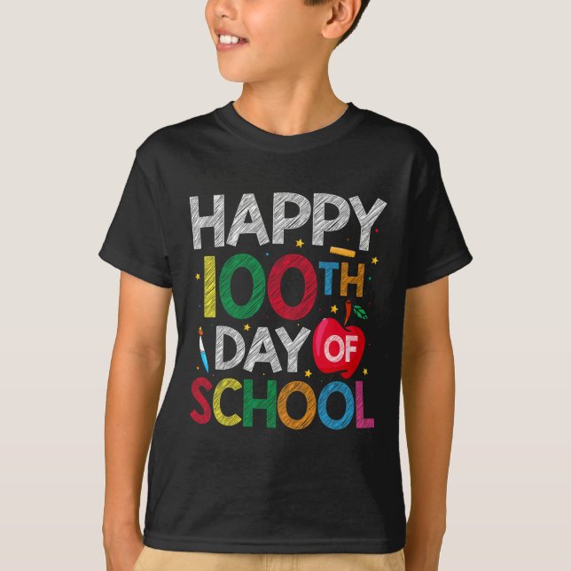 Camiseta 100 días de maestro escolar y niños felices 100 dí (Anverso)