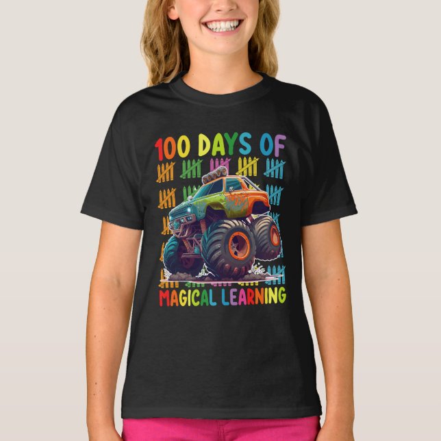 Camiseta 100 Días De Magical Learning Monster Truck School (Anverso)
